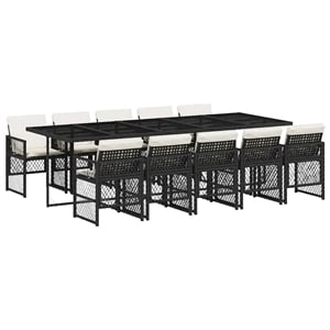 vidaXL 11 Piece Poly Rattan Garden Dining Set in Black/Cream White