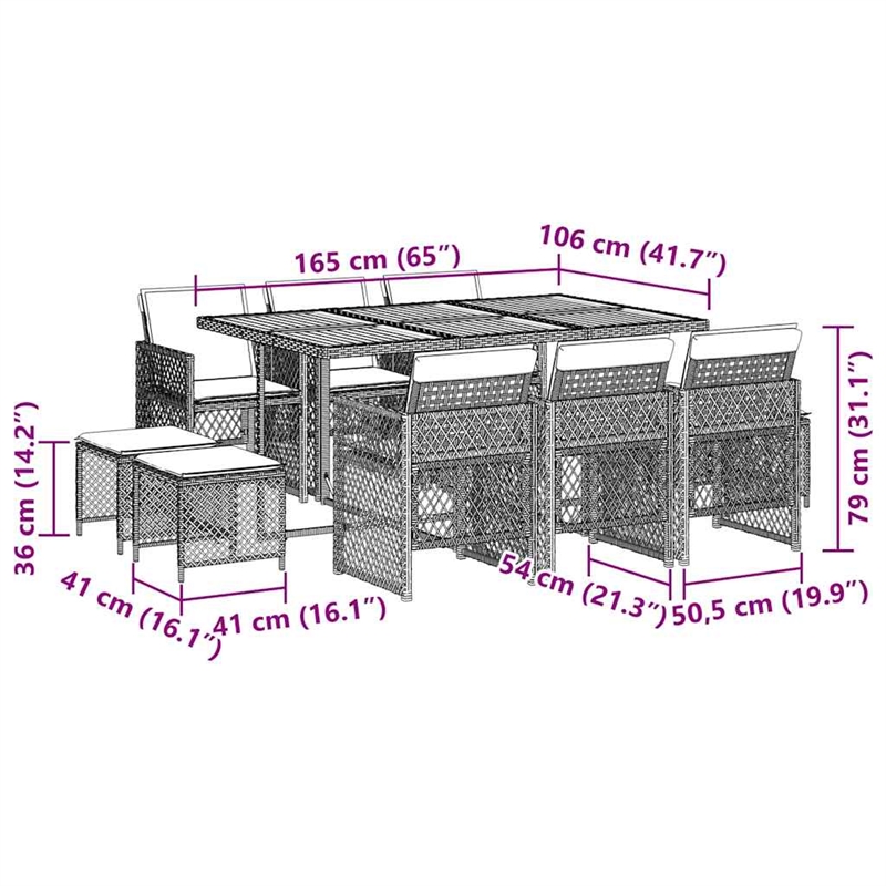 vidaXL 11 Piece Steel Garden Dining Set in Black/Cream White