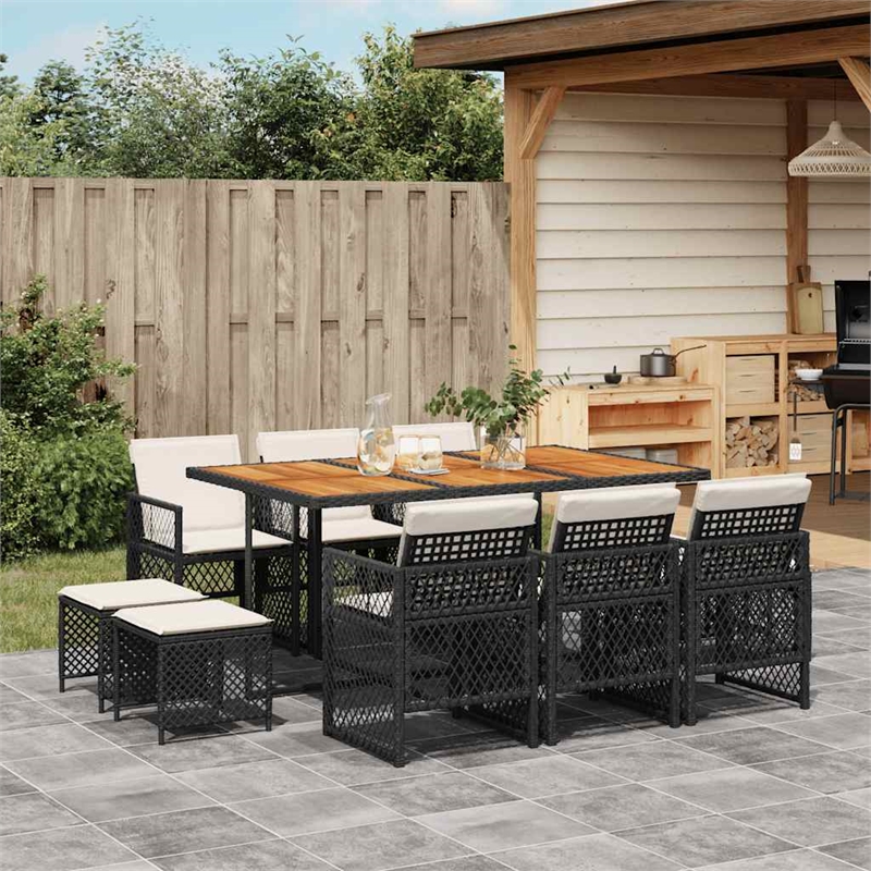 vidaXL 11 Piece Steel Garden Dining Set in Black/Cream White