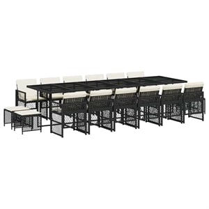 vidaXL 17 Piece Poly Rattan Garden Dining Set in Black/Cream White