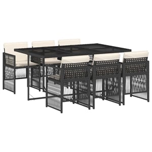 vidaXL 7 Piece Poly Rattan Garden Dining Set in Black/Cream White