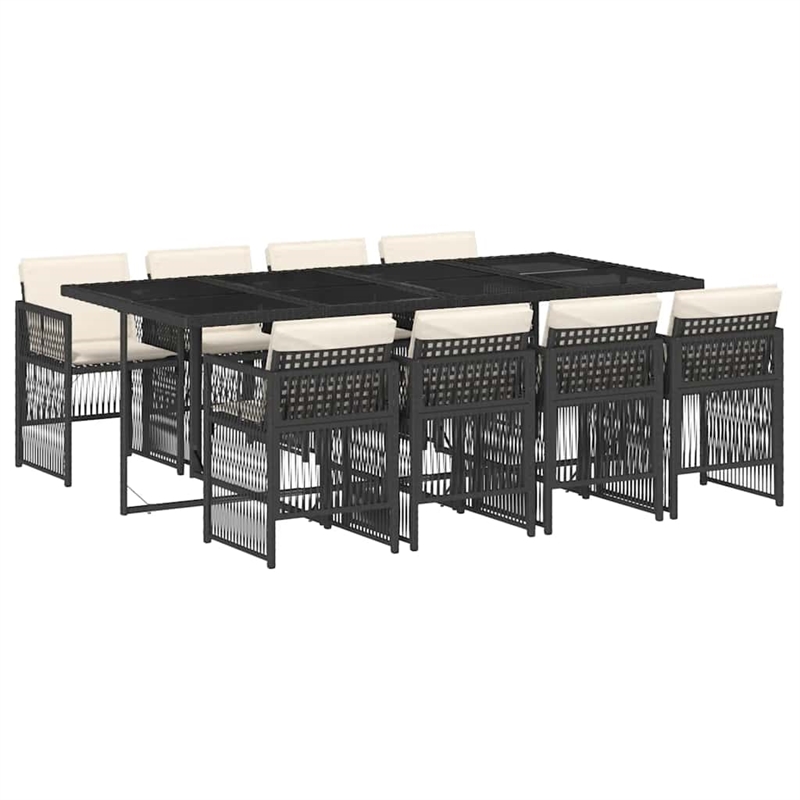 vidaXL 9 Piece Poly Rattan Garden Dining Set in Black/Cream White