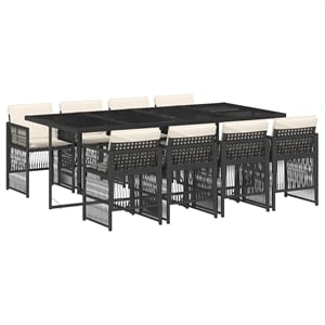 vidaXL 9 Piece Poly Rattan Garden Dining Set in Black/Cream White