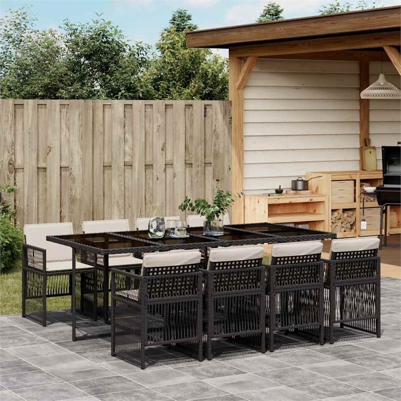 vidaXL 9 Piece Poly Rattan Garden Dining Set in Black/Cream White