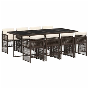 vidaXL 9 Piece Poly Rattan Garden Dining Set in Brown/Cream white/Black