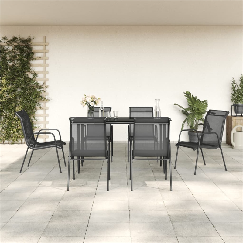 vidaXL 7 Piece Steel Garden Dining Set in Black/Anthracite