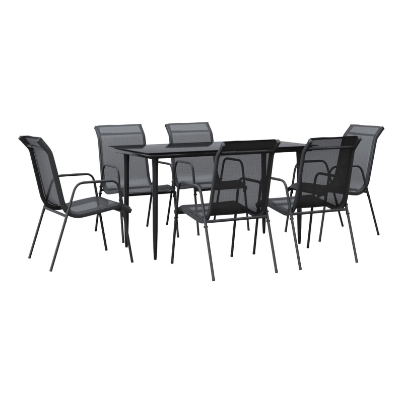 vidaXL 7 Piece Steel Garden Dining Set in Black/Anthracite