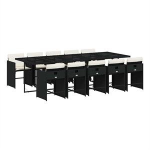 vidaXL 11 Piece Poly Rattan Garden Dining Set in Black/Cream White