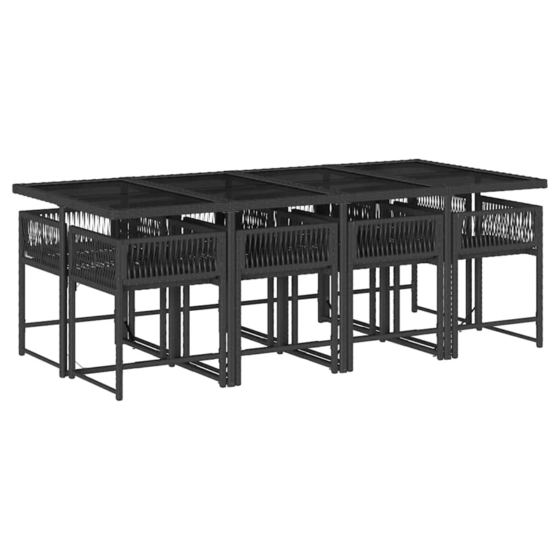 vidaXL 9 Piece Poly Rattan Garden Dining Set in Black/Cream White