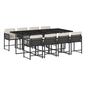 vidaXL 9 Piece Poly Rattan Garden Dining Set in Black/Cream White