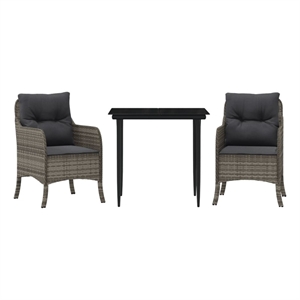 vidaXL 3 Piece Poly Rattan Garden Dining Set in Black/Dark Grey