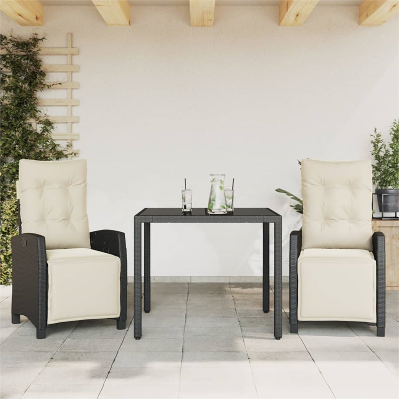 vidaXL 3 Piece Garden Dining Set in Black/Cream White