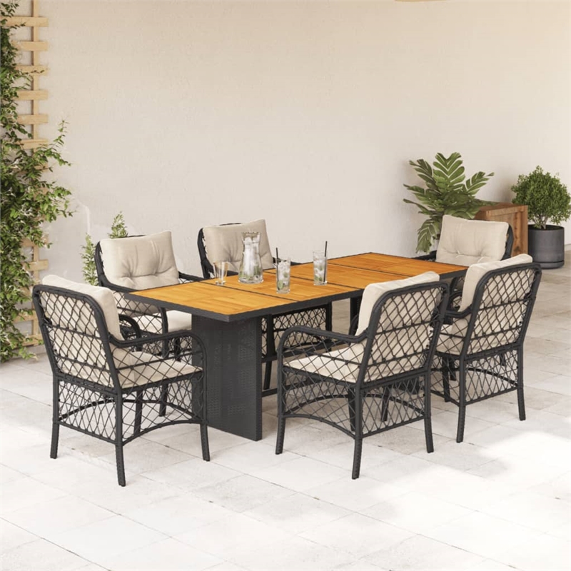 vidaXL 7 Piece Steel Garden Dining Set in Black/Cream White
