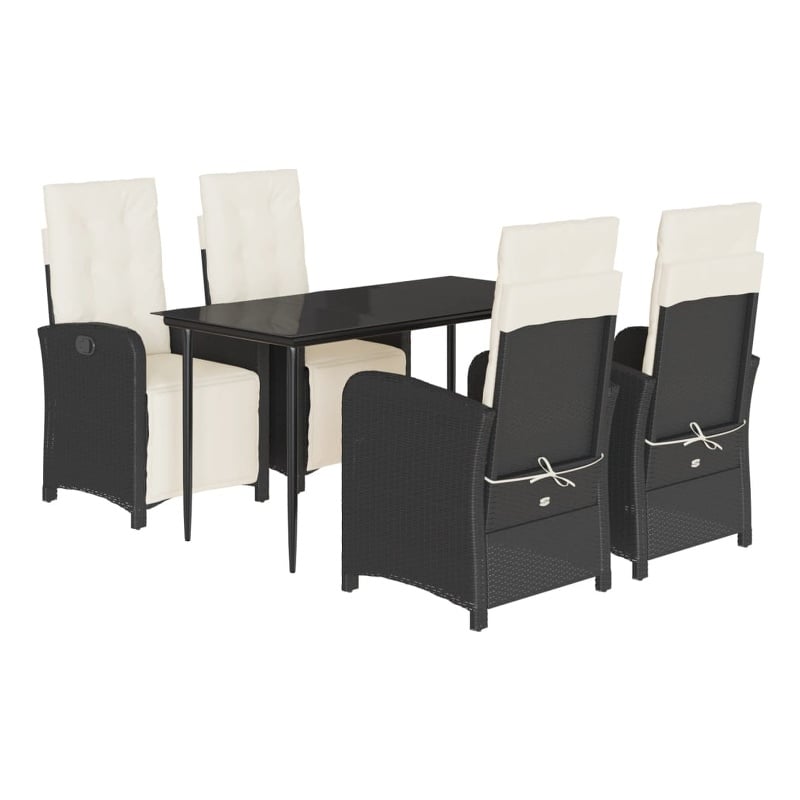 vidaXL 5 Piece Poly Rattan Garden Dining Set in Black/Cream White