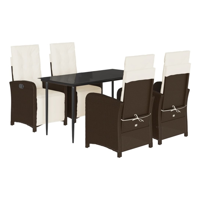 vidaXL 5 Piece Rattan Garden Dining Set in Black/Cream White