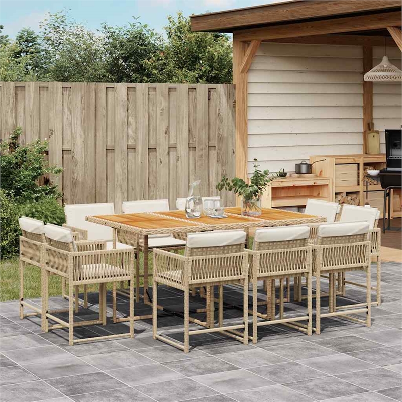 vidaXL 11 Piece Poly Rattan Garden Dining Set in Beige