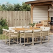 vidaXL 11 Piece Poly Rattan Garden Dining Set in Beige