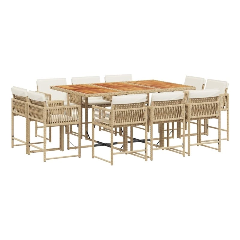 vidaXL 11 Piece Poly Rattan Garden Dining Set in Beige