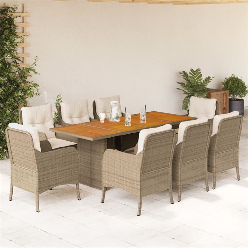 vidaXL Poly Rattan Garden Dining Set in Beige
