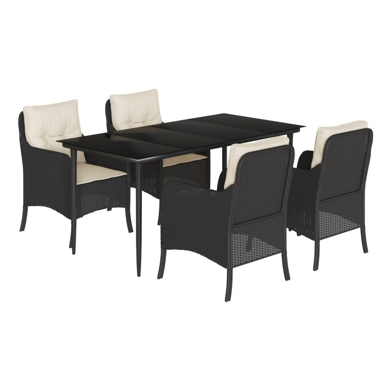 vidaXL 5 Piece Poly Rattan Garden Dining Set in Black/Cream White