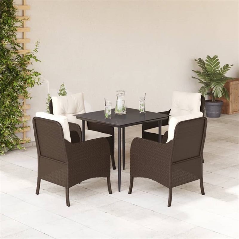 vidaXL 5 Piece Poly Rattan Garden Dining Set in Black/Cream White