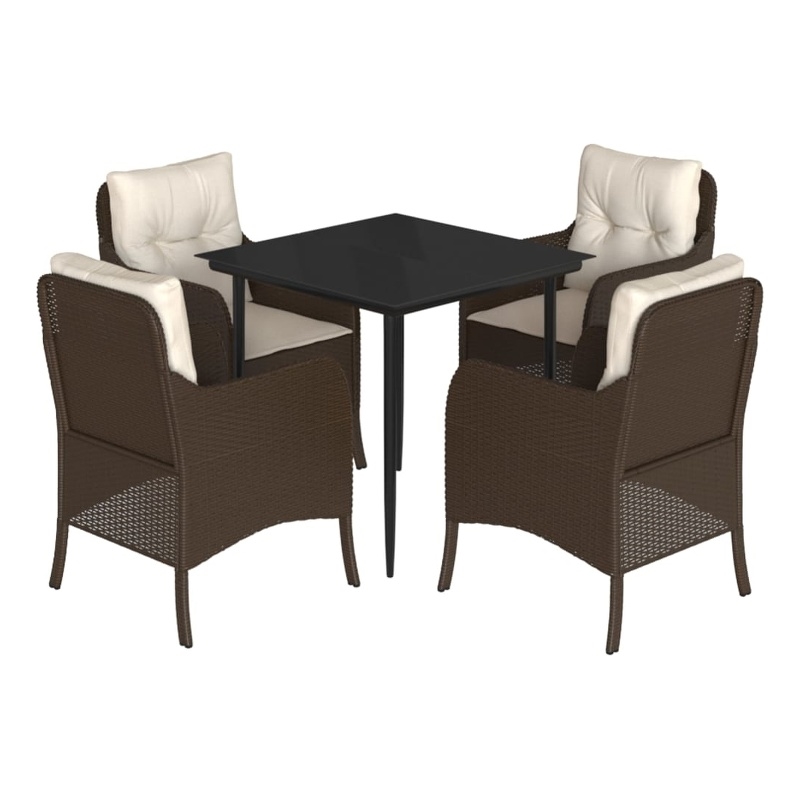 vidaXL 5 Piece Poly Rattan Garden Dining Set in Black/Cream White