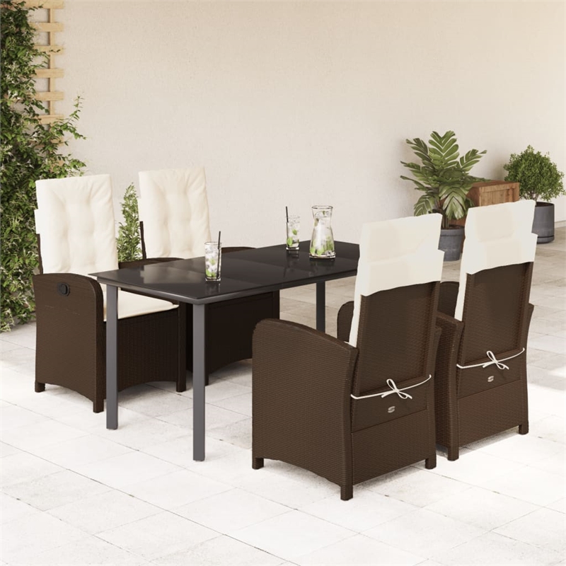 vidaXL 5 Piece Poly Rattan Garden Dining Set in Black/Cream White