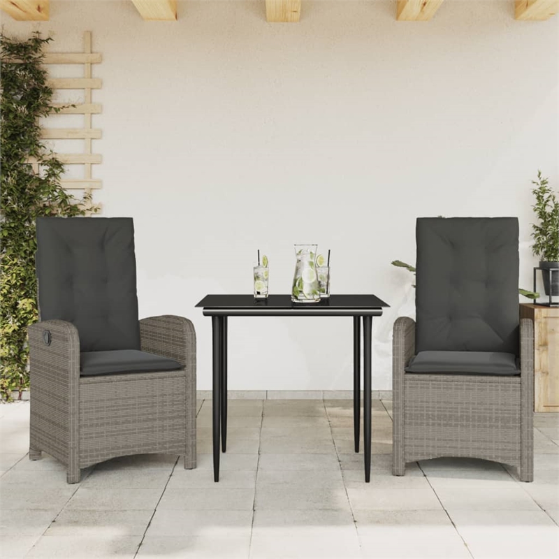 vidaXL 3 Piece Poly Rattan Garden Dining Set in Black