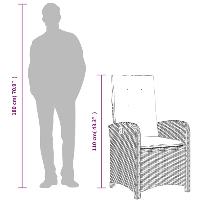 vidaXL 3 Piece Poly Rattan Garden Dining Set in Black