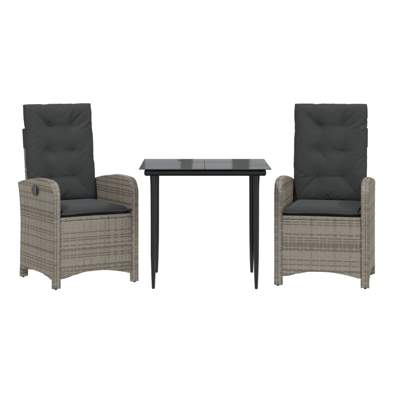 vidaXL 3 Piece Poly Rattan Garden Dining Set in Black