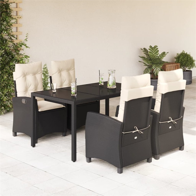 vidaXL 5 Piece Poly Rattan Garden Dining Set in Black/Cream White