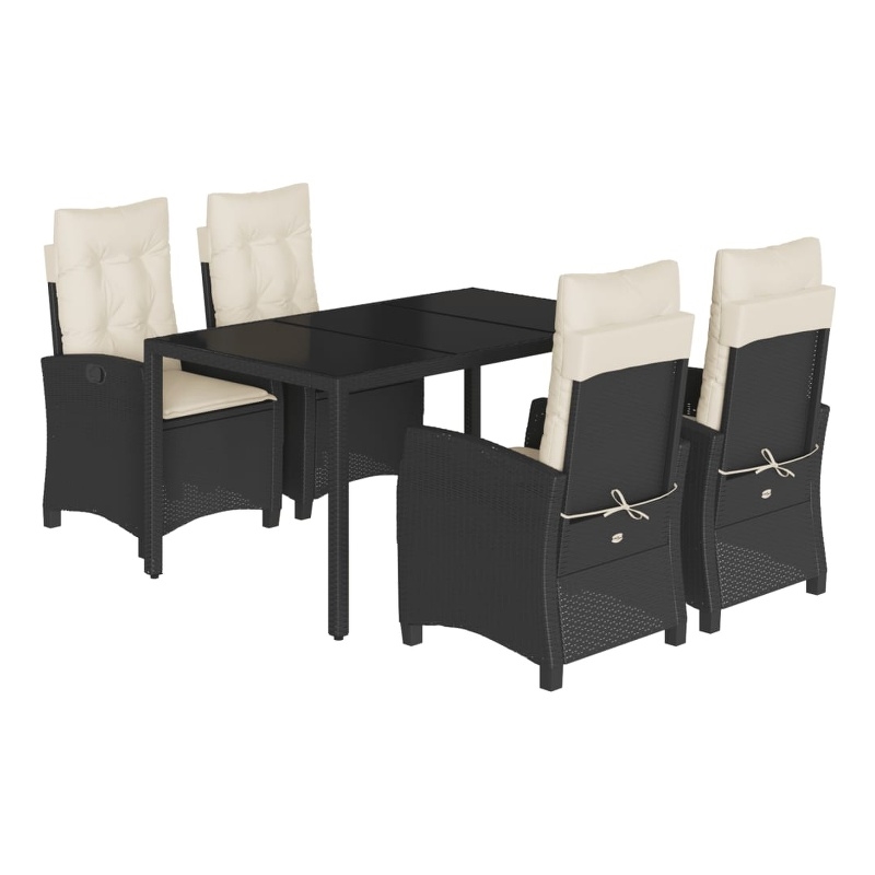 vidaXL 5 Piece Poly Rattan Garden Dining Set in Black/Cream White