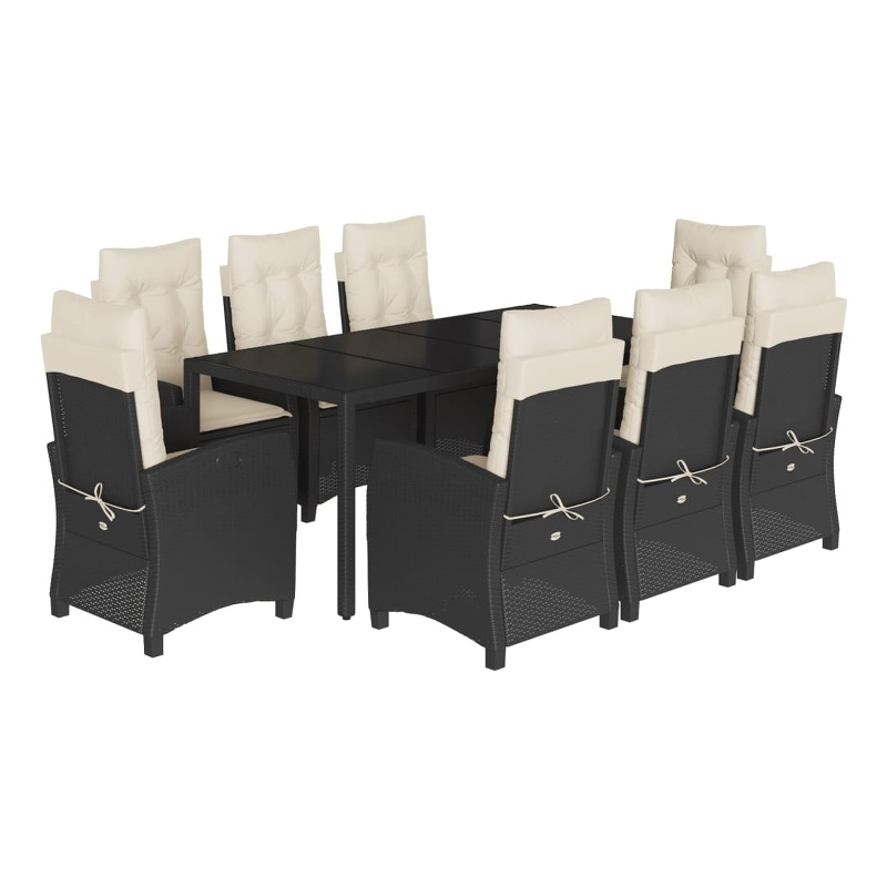 vidaXL 9 Piece Steel Garden Dining Set in Black/Cream White