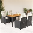 vidaXL 5 Piece Poly Rattan Garden Dining Set in Black/Cream White