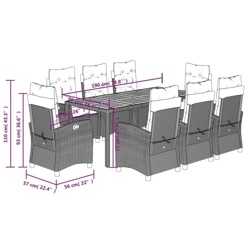vidaXL 9 Piece Garden Dining Set in Black