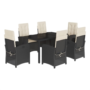 vidaXL 7 Piece Poly Rattan Garden Dining Set in Black/Cream White