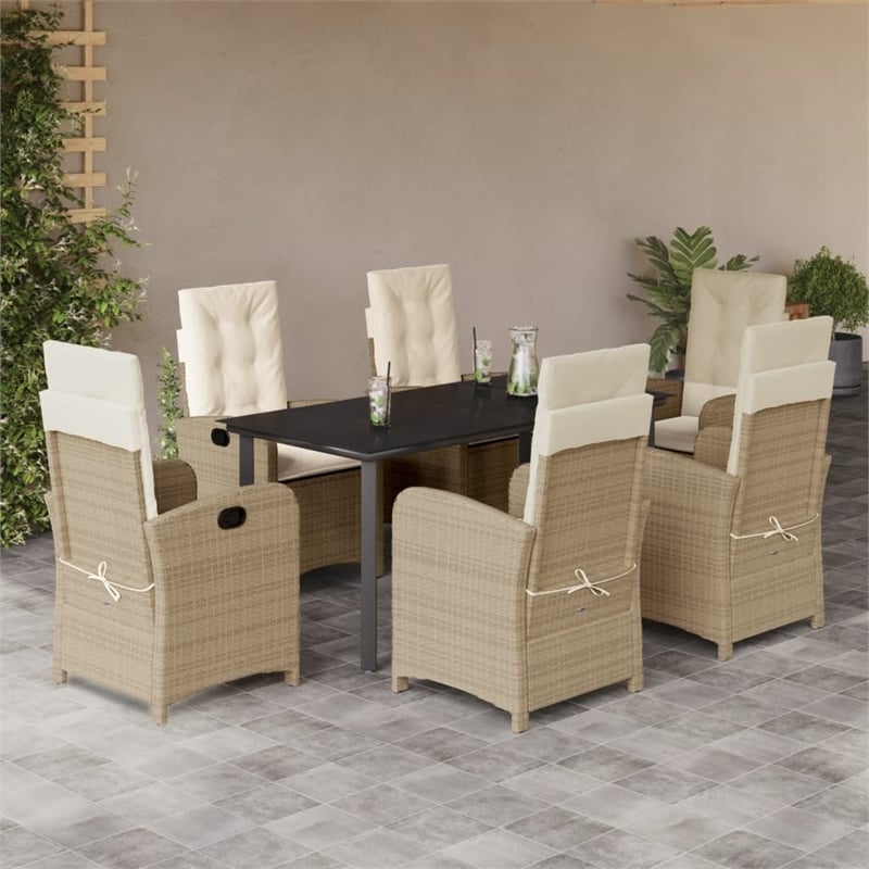 vidaXL 7 Piece Rattan Garden Dining Set in Beige