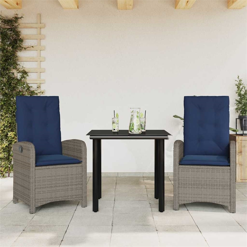 vidaXL 3 Piece Poly Rattan Garden Dining Set in Grey