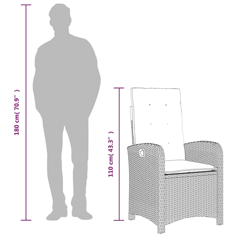 vidaXL 7 Piece Rattan Garden Dining Set in Grey/Black/Navy Blue