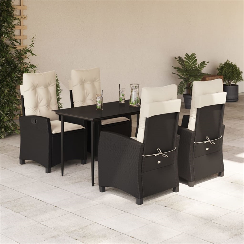 vidaXL 5 Piece Poly Rattan Garden Dining Set in Black/Cream White
