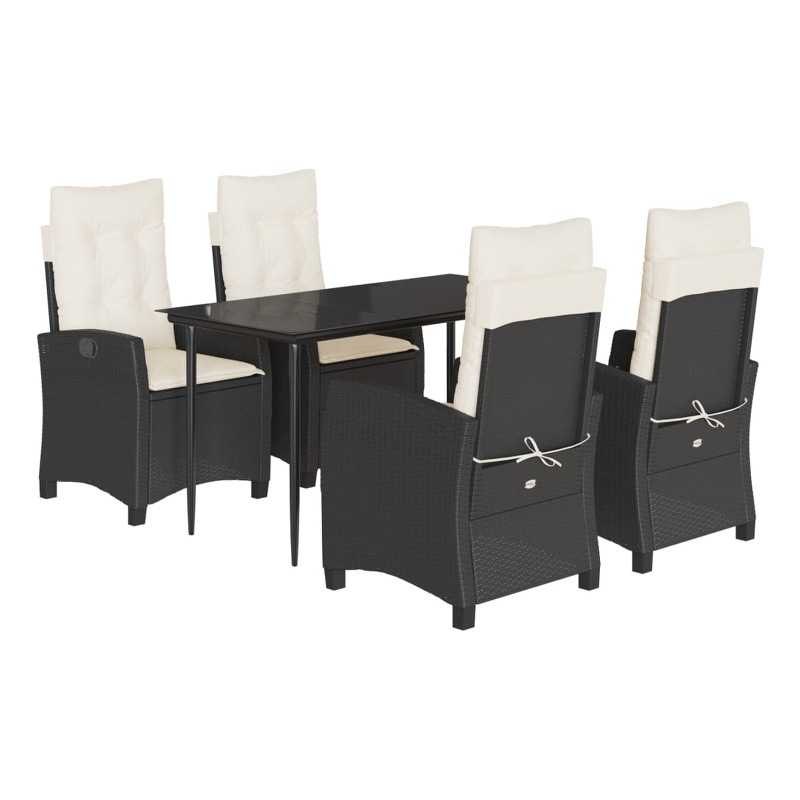 vidaXL 5 Piece Poly Rattan Garden Dining Set in Black/Cream White