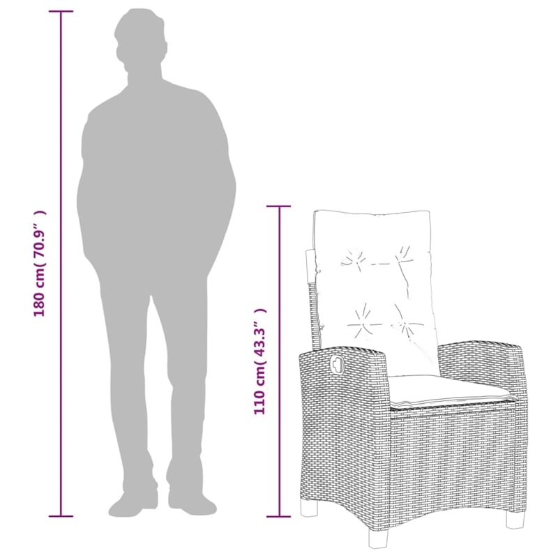 vidaXL 3 Piece Rattan Garden Dining Set in Black/Cream White