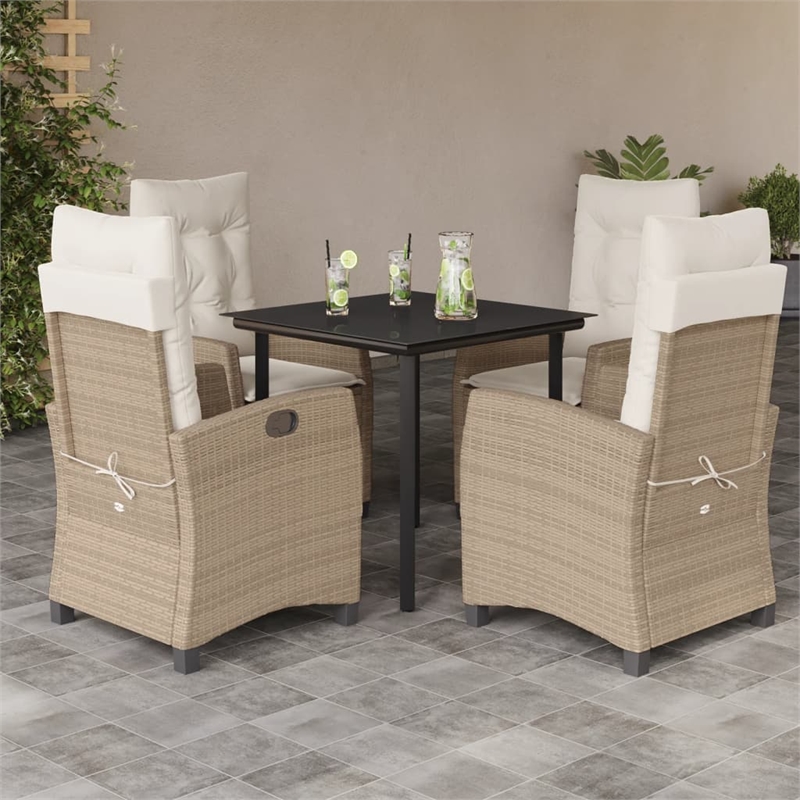 vidaXL 5 Piece Poly Rattan Garden Dining Set in Black/Cream White