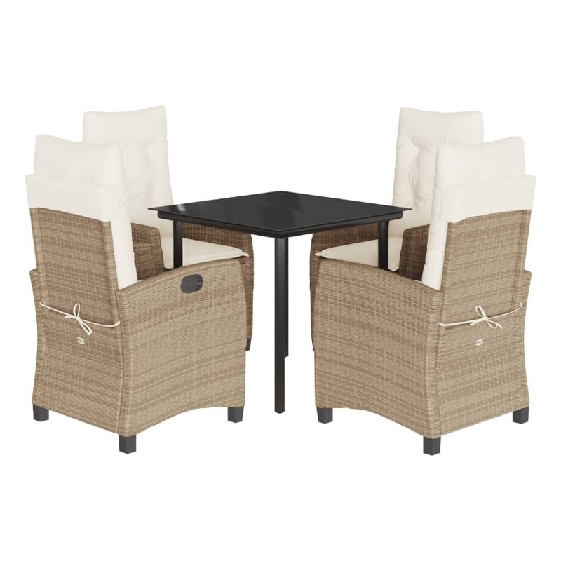 vidaXL 5 Piece Poly Rattan Garden Dining Set in Black/Cream White