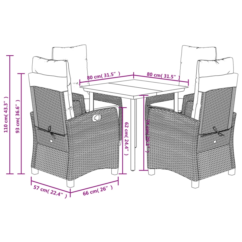 vidaXL 5 Piece Poly Rattan Garden Dining Set in Grey