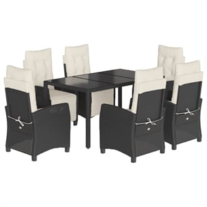 vidaXL 7 Piece Rattan Garden Dining Set in Black/Cream White