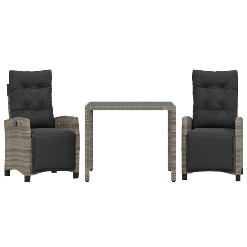 vidaXL 3 Piece Poly Rattan Garden Dining Set in Gray