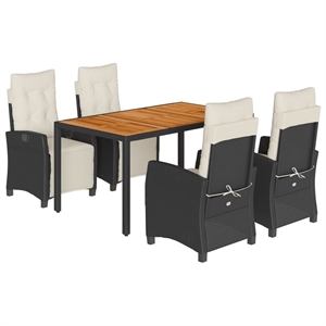 vidaXL 5 Piece Poly Rattan Garden Dining Set in Black/Cream White