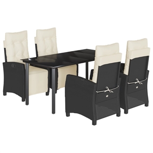 vidaXL 5 Piece Poly Rattan Garden Dining Set in Black