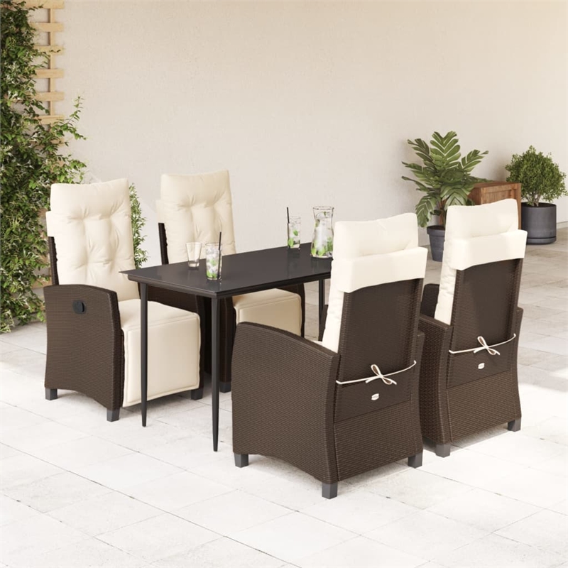 vidaXL 5 Piece Steel Garden Dining Set with Cushions in Black